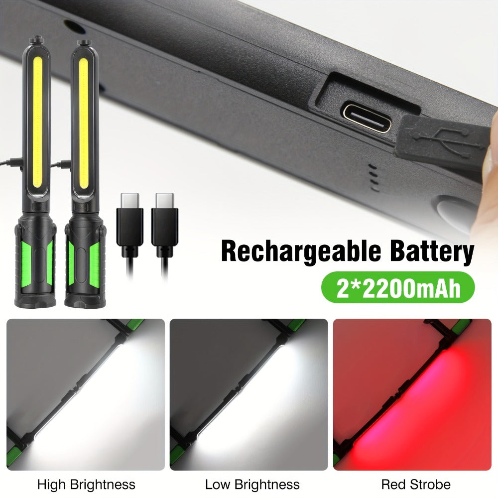 LED Work Light Rechargeable Cordless with Magnetic Base & Hook – Portable Mechanic Floodlight, Adjustable Brightness, Motion Sensor Control, Waterproof for Car Repair, Workshop, Garage, Outdoor & Emergency Use