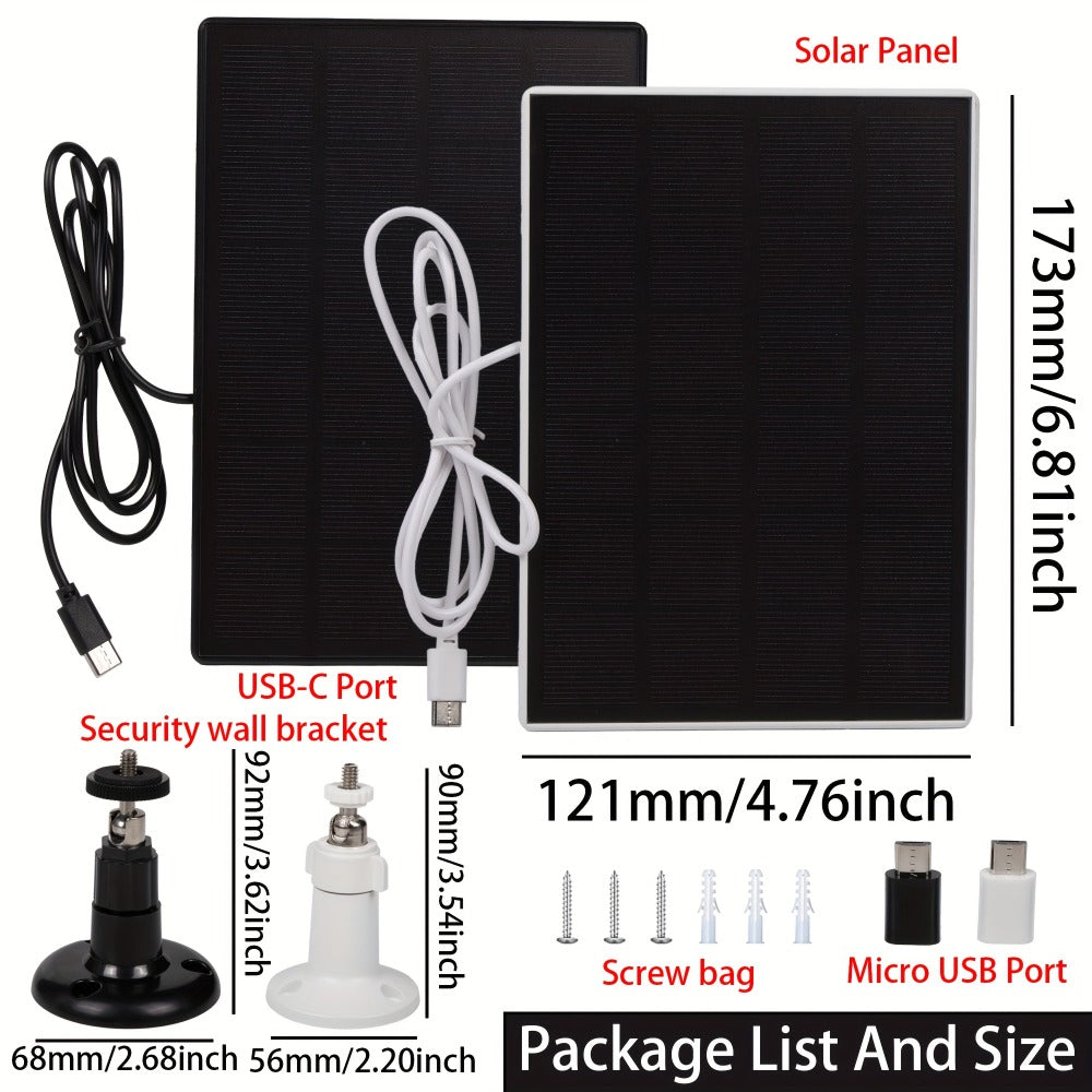 3-Pack Portable Solar Panel Kit 5V 3W with 360° Adjustable Mount, USB & Type-C Output, Solar Charger for Outdoor Security Camera Wireless Doorbell Fan, Camping Hiking Off-Grid Power