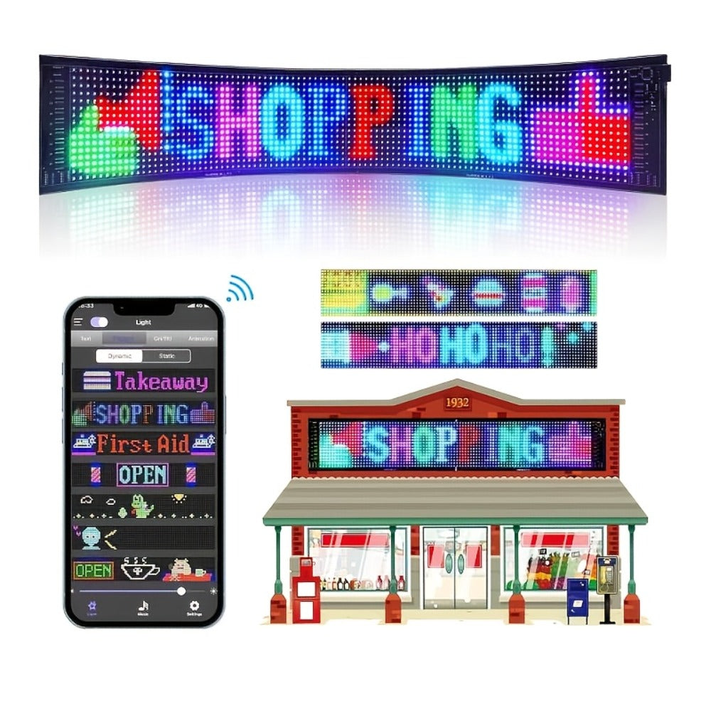 Programmable Flexible LED Matrix Panel Sign, App & Radio Controlled, Dynamic Scrolling Text Pattern & Animation, LED Screen Light for Auto Shop Bar Hotel Concert Party Indoor Decoration