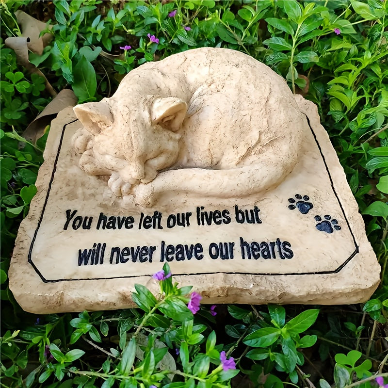 Cat Memorial Stone Garden Grave Marker – 3D Sleeping Cat Tombstone Statue for Outdoor Pet Cemetery, Sympathy Gift for Loss of Cat, Standard & Advanced Version