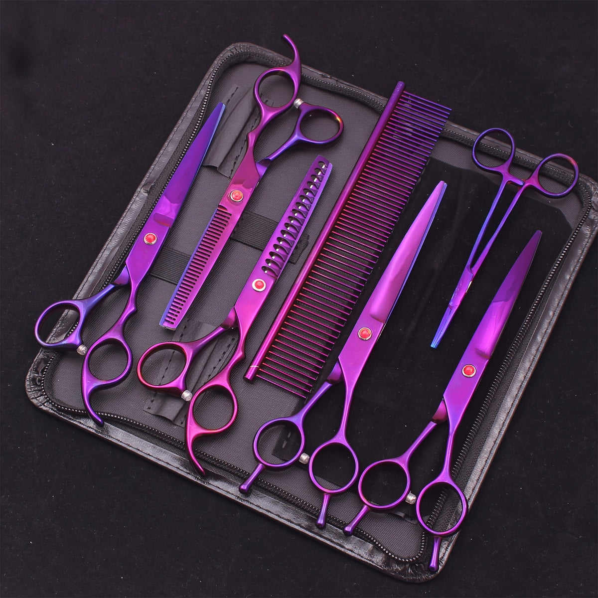 Dog Grooming Scissors Set 7 Piece - Japanese Stainless Steel Cutting Thinning Chunker Shears with Pet Comb for All Breeds