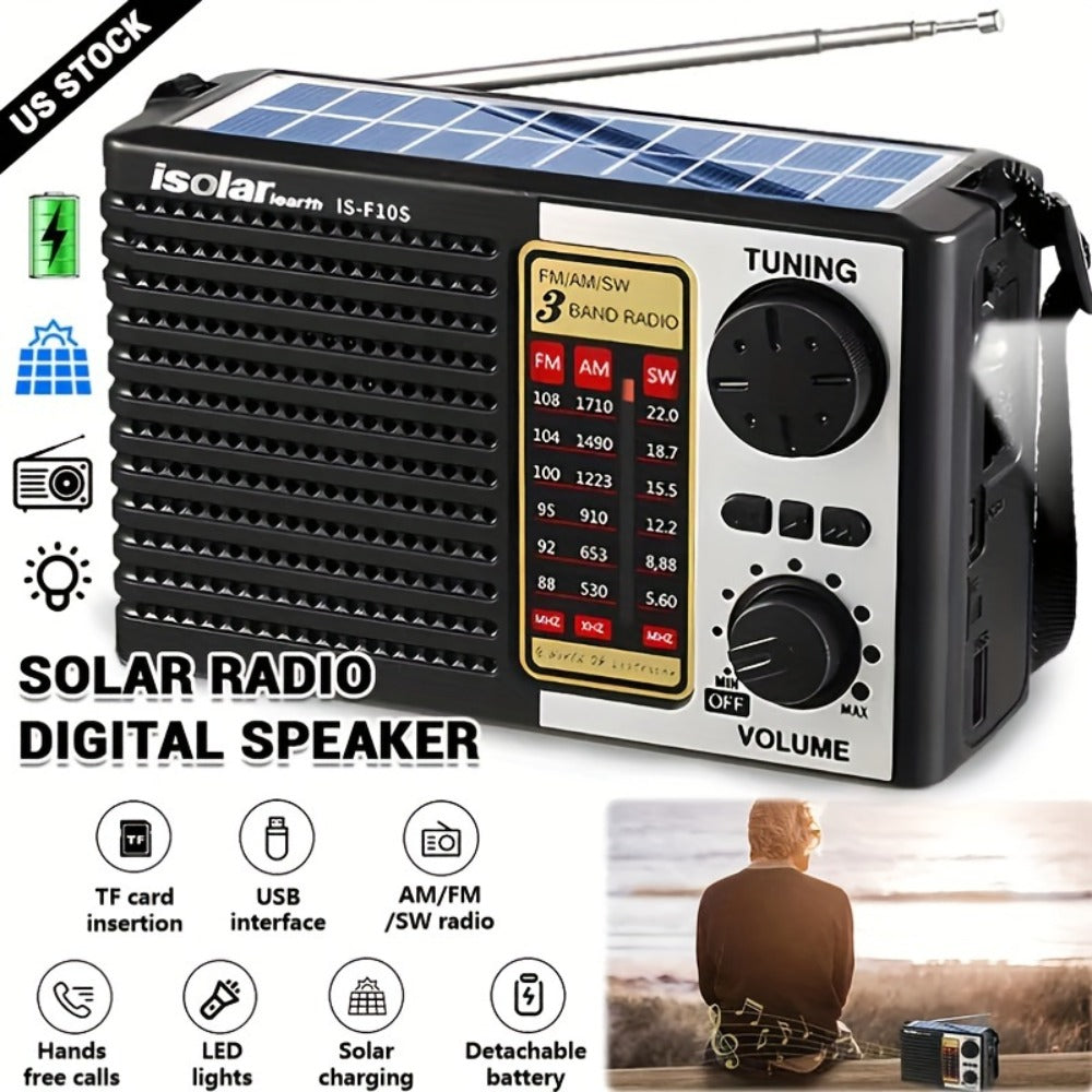Rechargeable Solar Radio Speaker FM AM Portable Outdoor Radio with MP3 Player Flashlight Adjustable Volume for Camping Hiking Emergency Outdoor Activities Survival Gear Gift for Men
