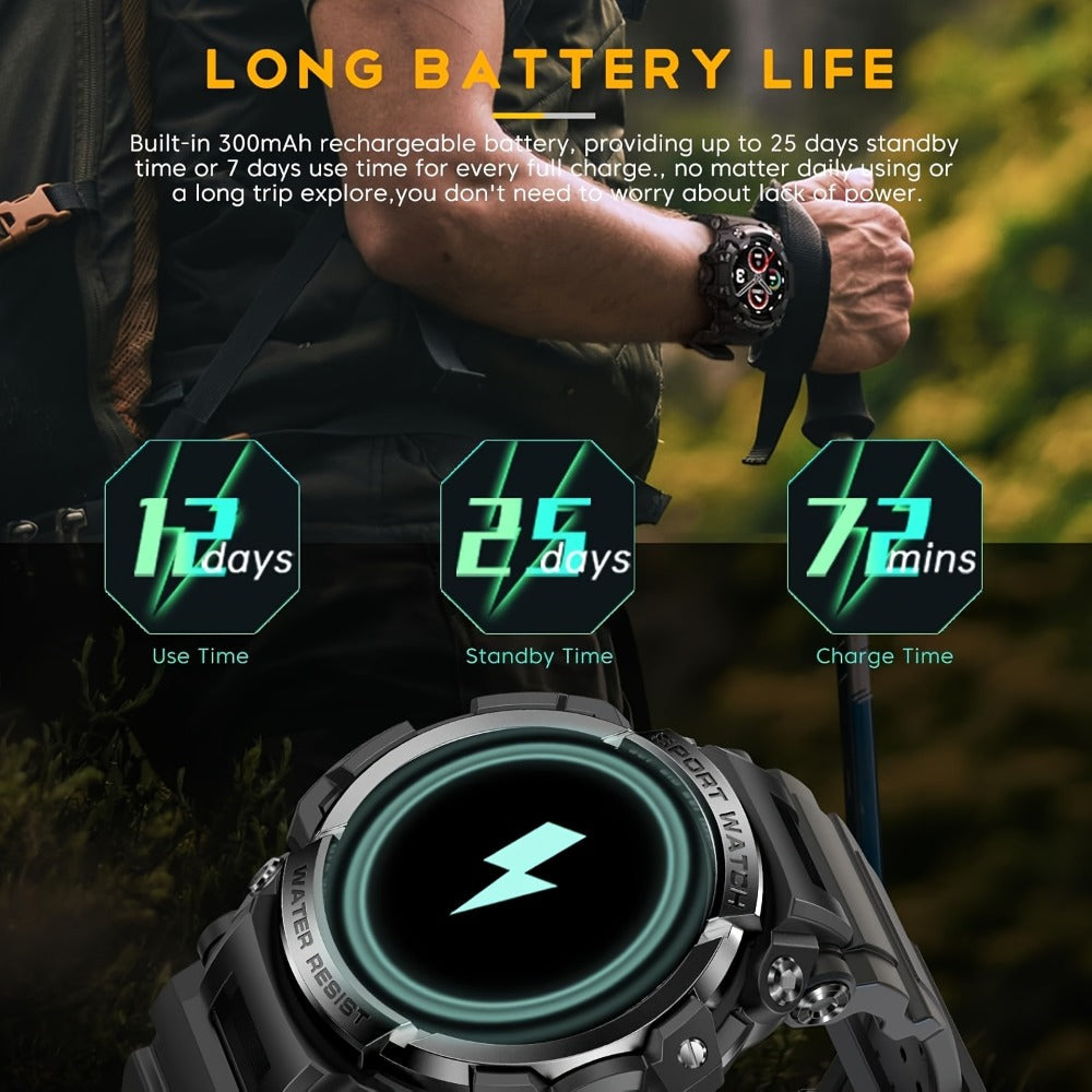 Tactical Smartwatch for Men, LED Flashlight & SOS Emergency, 1.32" TFT Screen, Bluetooth Calling, 100+ Sport Modes, Heart Rate SpO2 Sleep Tracker, Camouflage & Matte Colors – iPhone & Android Compatible