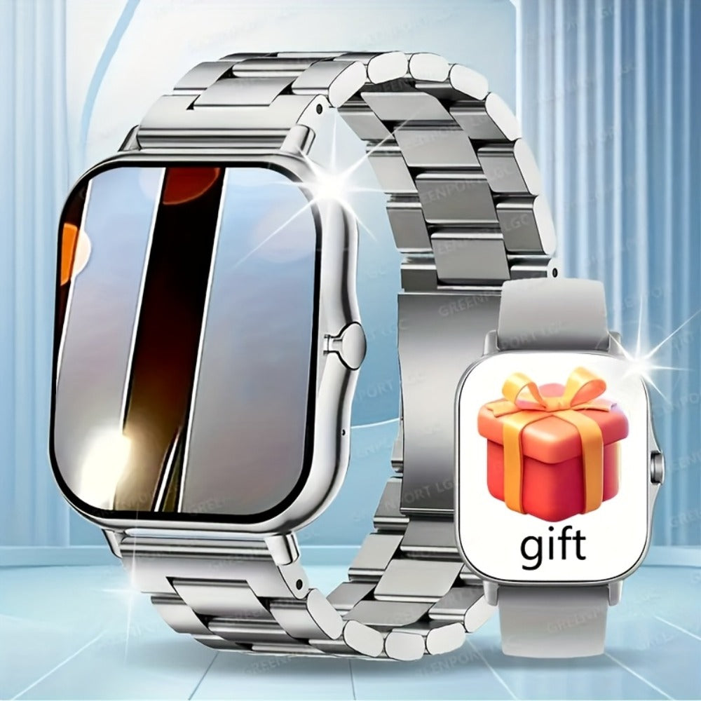Smartwatch with Extra Strap Set, 1.83" Touch Screen, Wireless Calling, Multiple Sport Modes, Alarm Clock, Pedometer & Step Counter, USB Lithium Battery – Unisex Gift Compatible with iOS & Android