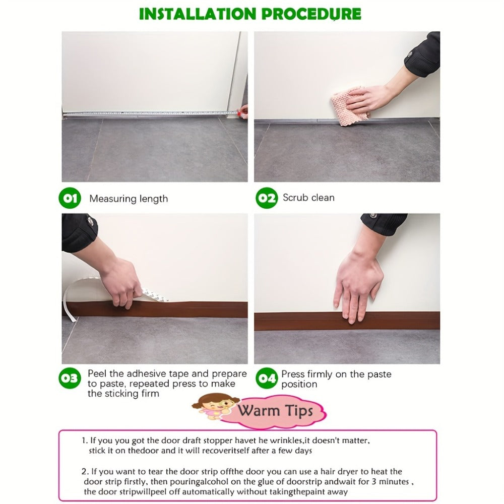 Door Draft Stopper 2pcs Silicone Weather Stripping 37" Under Door Seal Strip with Strong Adhesive – Noise Reduction, Energy Saving, Easy Install for Interior & Exterior Doors, Brown & Black
