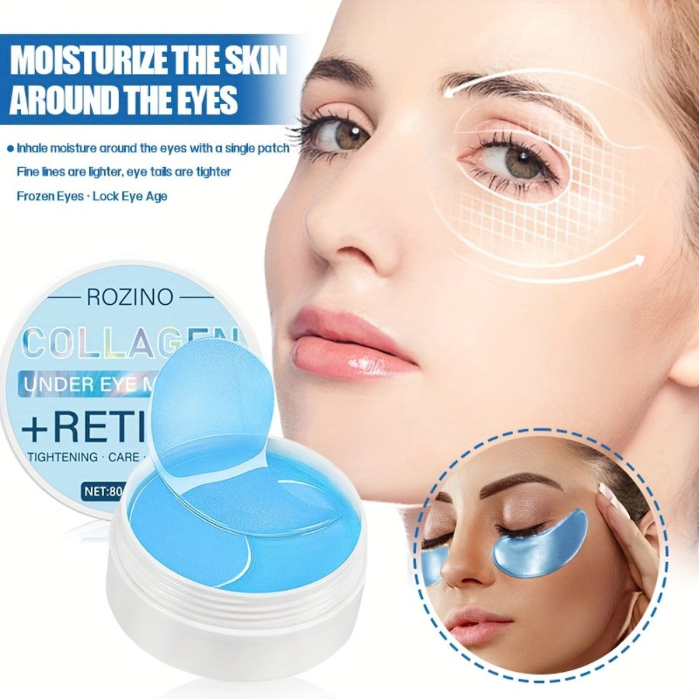 Retinol Collagen Eye Mask 60pcs 80g – Firming Under Eye Patches for Dark Circles, Puffiness, Sagging & Fine Lines, Deep Moisturizing Anti-Aging Eye Pads Gift for Women All Skin Types