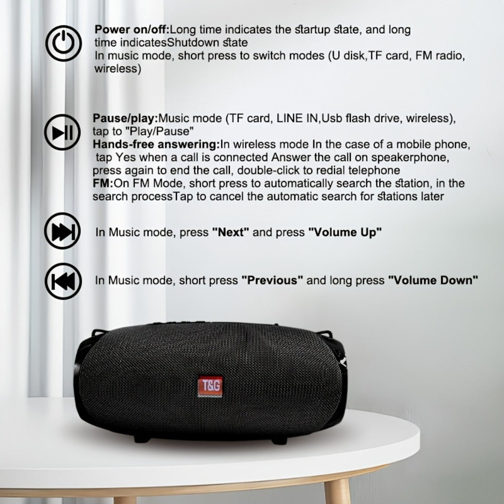 TG534 Dual Speaker Bluetooth Wireless Speaker – TWS Stereo Hi-Res Audio, Hands-Free Calling, FM Radio, TF Card & USB Drive Support, Compatible with Phone, Tablet & TV, Built-in Microphone