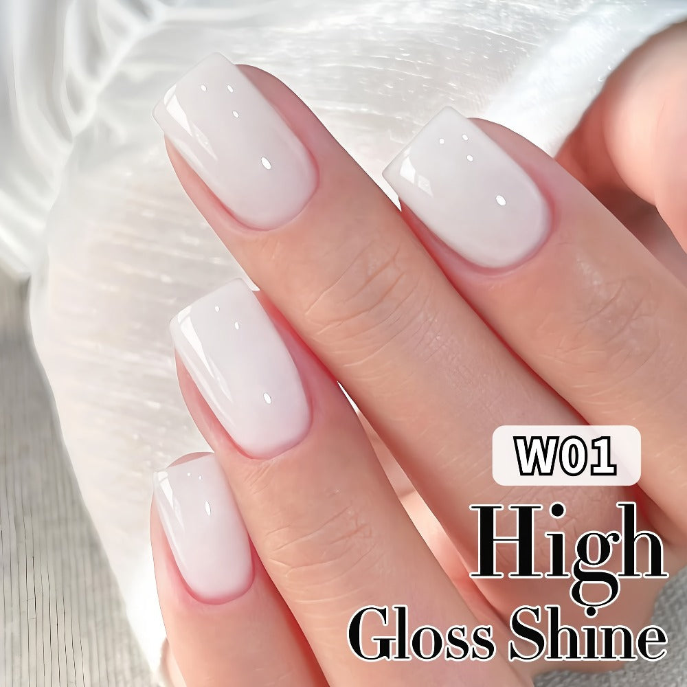 Milky White Glass Nail Gel Polish Sheer Jelly 15ml Alcohol-Free - Long Lasting Glossy Glazed Finish Korean Japanese K-Beauty Semi-Permanent UV LED Gel for Salon & Home DIY Manicure Women
