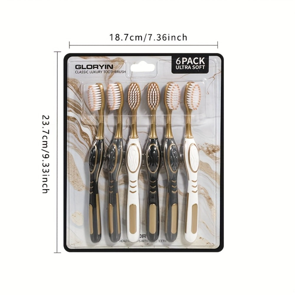 Gloryin Soft Bristle Toothbrush Set Anti-Slip Olive Handle Full Size Head Gentle Gum Care Daily Oral Hygiene for Adults Couples Household Travel 6pcs 12pcs Value Pack