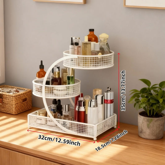 Makeup Organizer with Tissue Holder, White 3-Tier Iron Round Basket Rack