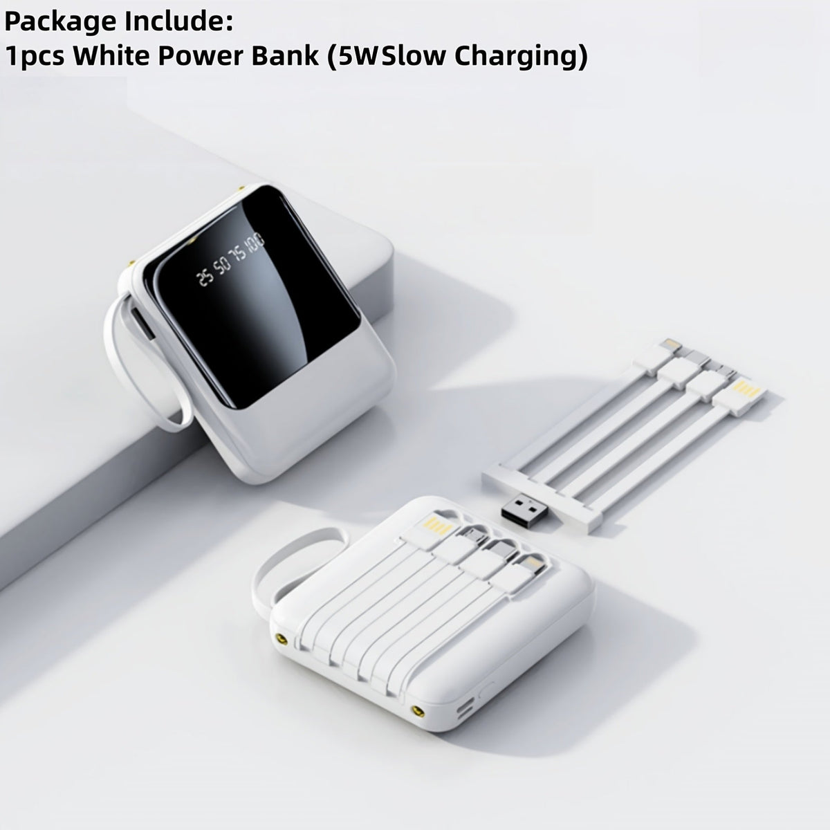 10000mAh Power Bank Built-in 4-in-1 Cable 22.5W Super Fast Charging Slim Mini Portable Charger for iPhone Android Samsung – Compact Travel Battery Pack USB-C Micro Lightning