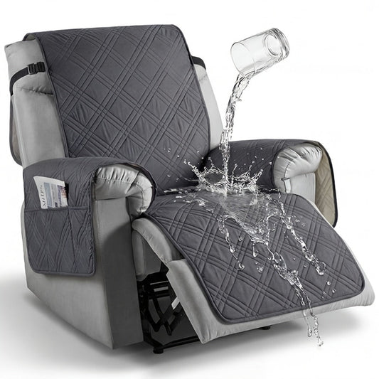 Quilted Recliner Cover with Side Pocket, Anti-Slip Backing and Elastic Band