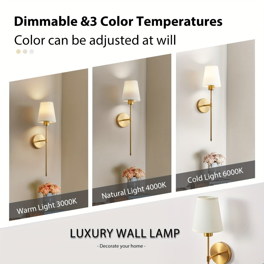 Rechargeable Wall Sconce 2-Pack RGB – 15-Color Dimmable LED Wall Light with Remote Control, 5200mAh Battery, No Wiring for Bedroom, Living Room, Kitchen & Corridor (Gold / Black)