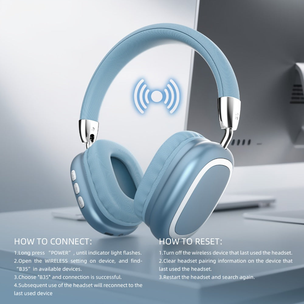 Noise Canceling Wireless Over-Ear Headphones Bluetooth 5.3 Metal 90° Rotating Earpads 6-8Hr Playtime for Music Gaming Commuting iOS Android Windows Compatible