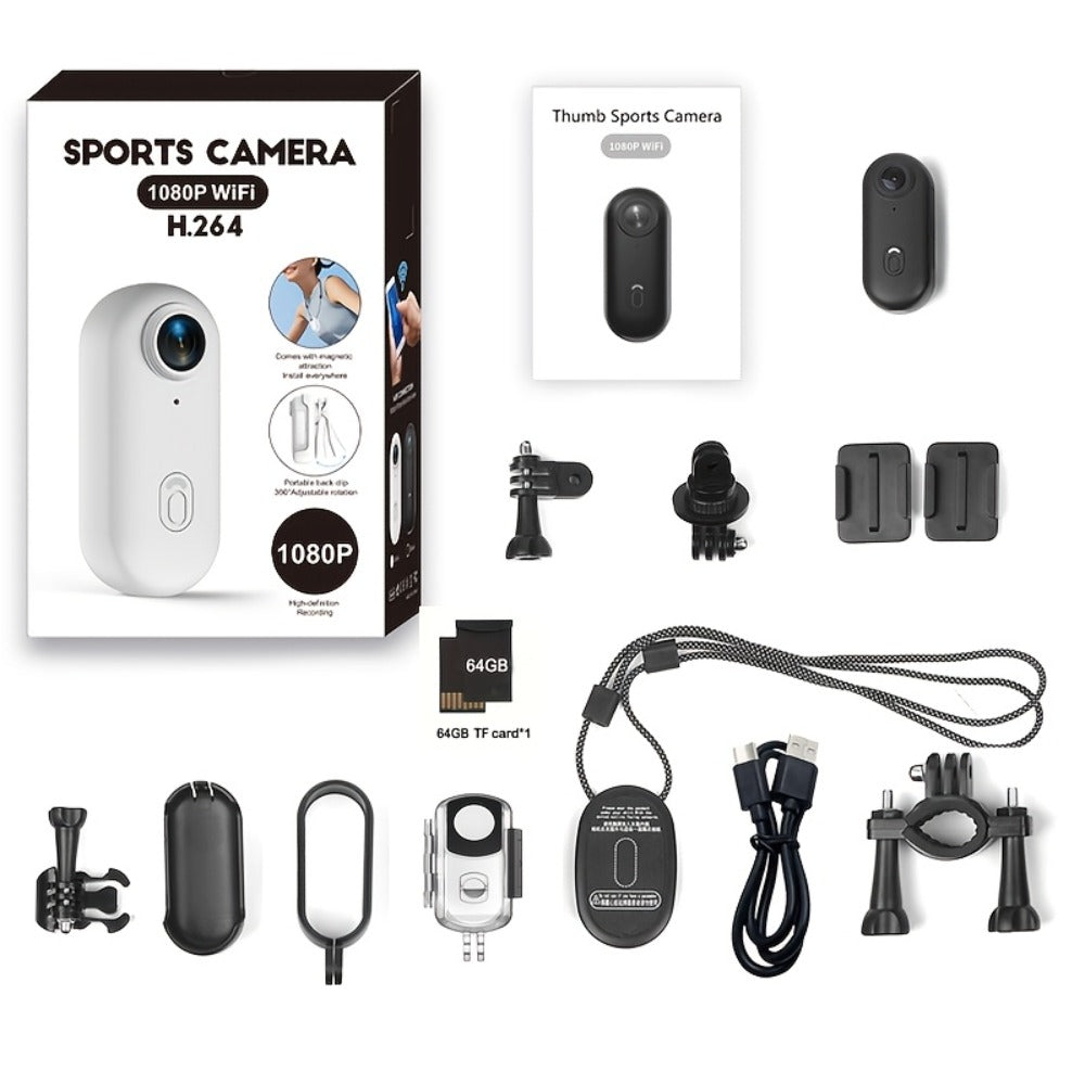 Mini Action Camera Thumb Size Wide Angle Lens 800mAh Battery with Memory Card Wearable Pocket Camera for Sports FPV Pet Monitoring Video Recording Portable Ultra-Clear