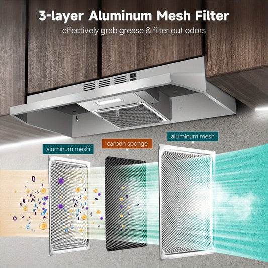 Range Hood 36 Inch, Under Cabinet with 350 CFM, 2 Speeds and LED Light
