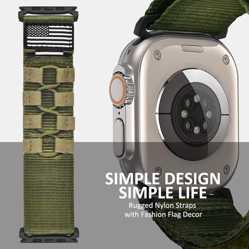 Rugged Nylon Apple Watch Band Men Sport Loop Soft Woven Adjustable Hook Loop Strap Compatible with Apple Watch Ultra 3 2 1 Series 1-11 SE 42mm 44mm 45mm 46mm 49mm Army Green Black Blue Orange Outdoor Hiking Gym