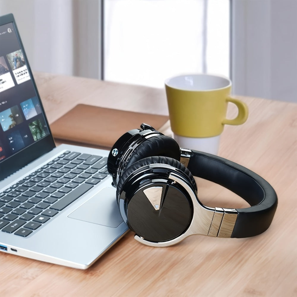 Active Noise Cancelling Over-Ear Headphones MIGHTY ROCK, Wireless Bluetooth 5.2 with 45mm Drivers Deep Bass, 30H Playtime Built-in Mic, Foldable Protein Earpads Headset for Travel Work Study Flight