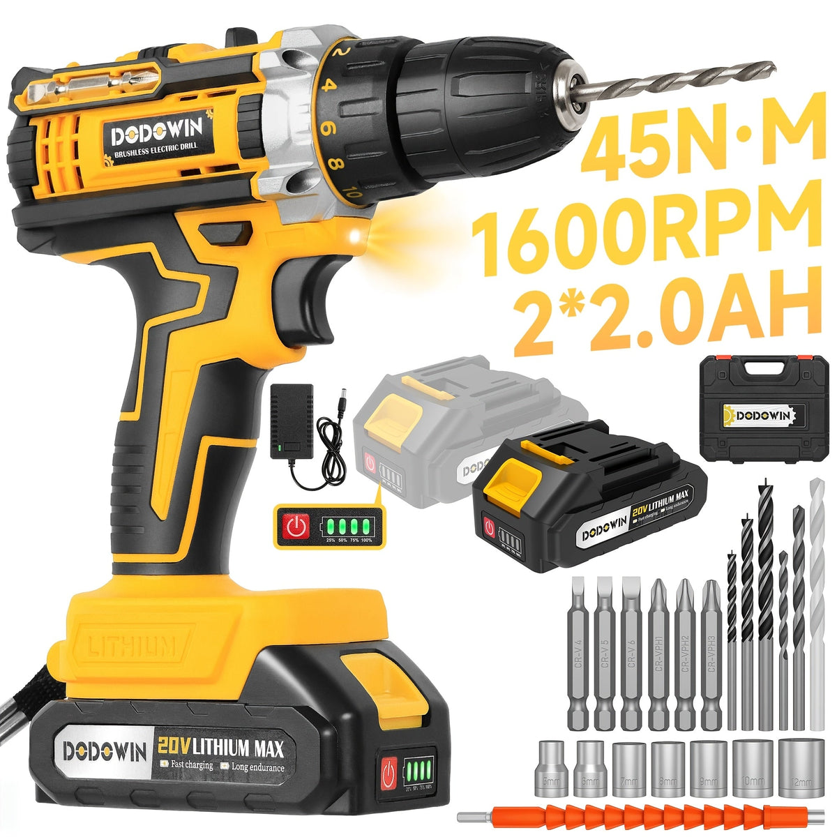 Cordless Impact Drill Set 12V / 21V Electric Drill Kit – 45Nm Torque, 2-Speed, Keyless Chuck, LED Light, Battery & Charger Included, Up to 115pcs Accessories for Home Repair, DIY & Construction