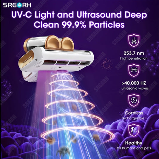 Cordless Mattress Vacuum Cleaner with 16 kPa Suction, UV Light and Dual Cups