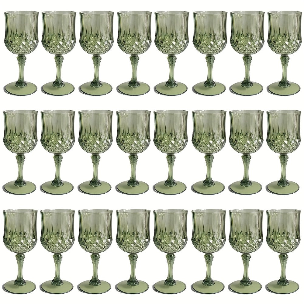Plastic Wine Glasses 24 Pack – Colorful Shatterproof Goblets for Parties, Weddings & Events – Reusable Vintage-Style Stemmed Cups – Lightweight Bulk Drinkware in Pink, Gold, Blue, Rose Gold & Green
