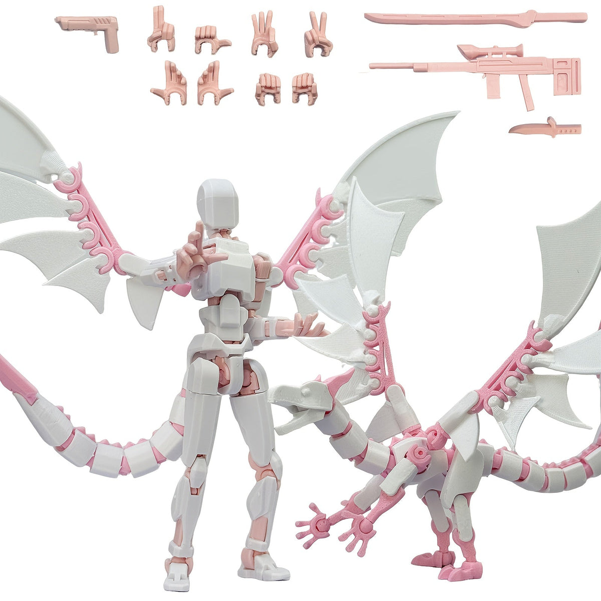 3D Printed Dragon Figurine 2-Piece Set – Articulated Flying Dragon with Movable Wings Poseable Fantasy Sculpture 4 Colors Desk Decor Gift for Gamers Adults Kids