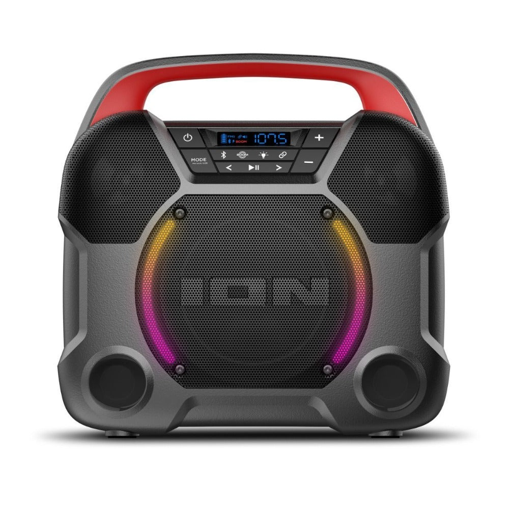 ION Audio Pathfinder Go 65W Portable Bluetooth Speaker, 3-Speaker System 6.5" Woofer + Tweeters, 15-Hour Battery, LED Lights, FM Radio, Wireless Stereo-Link, USB Playback & Charge, App Control for Outdoor Camping Beach Party