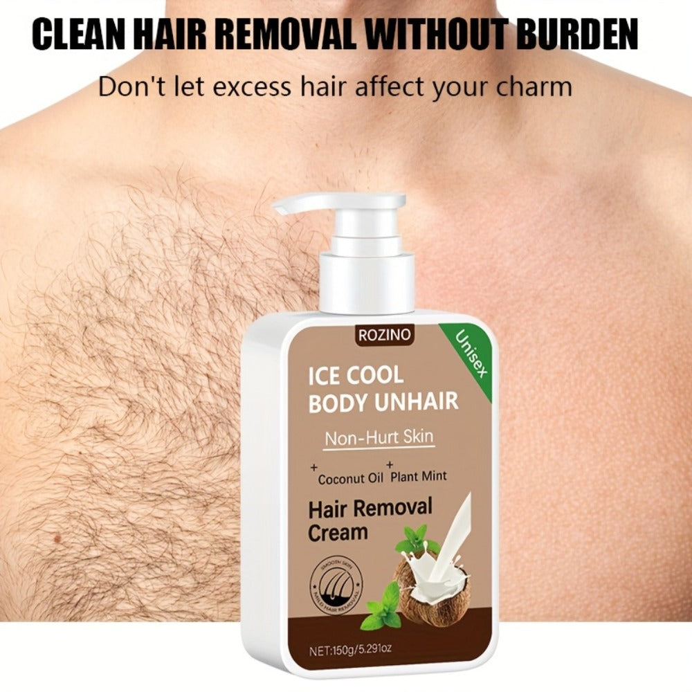 Hair Removal Cream Coconut 150g Painless Semi-Permanent Depilatory – Gentle Non-Irritating Formula for Face Lip Underarm Legs Arms & Bikini Area, Up to 6 Month Smooth Skin Results for Women Sensitive Skin