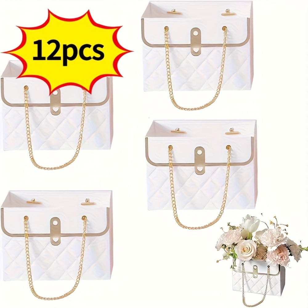 Paper Flower Bouquet Gift Bags with Metal Chain Handle Bulk – 12/24/36/48 Pcs Tote Bags for Wedding Party Birthday Florist Graduation Holiday Colorful Gift Wrapping