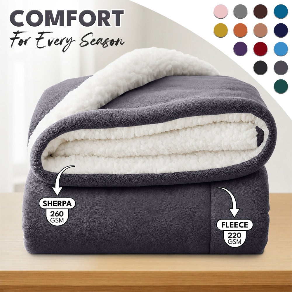 Sherpa Flannel Blanket – Double-Layer Ultra Soft Warm Throw for Bed, Sofa & Bedroom Decor, Better Sleep, 14 Colors, 3 Sizes