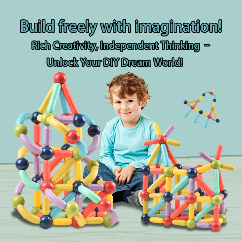 Magnetic Building Sticks Set, 62 Pcs 3D Magnetic Sticks and Balls for Kids Ages 3+