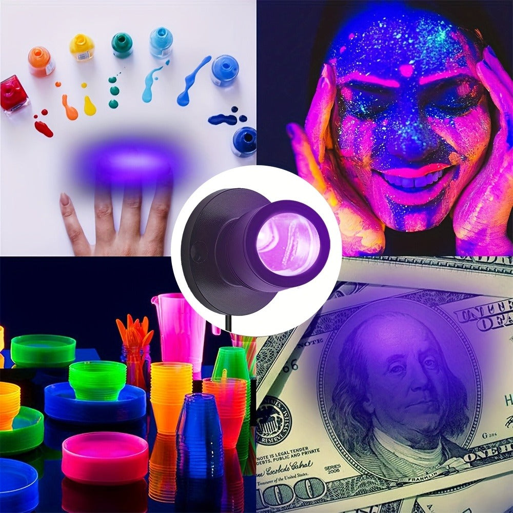 LED UV Blacklight USB Powered Mini Spotlight – Glow Party, Tapestry & UV Reactive Decoration with On/Off Switch
