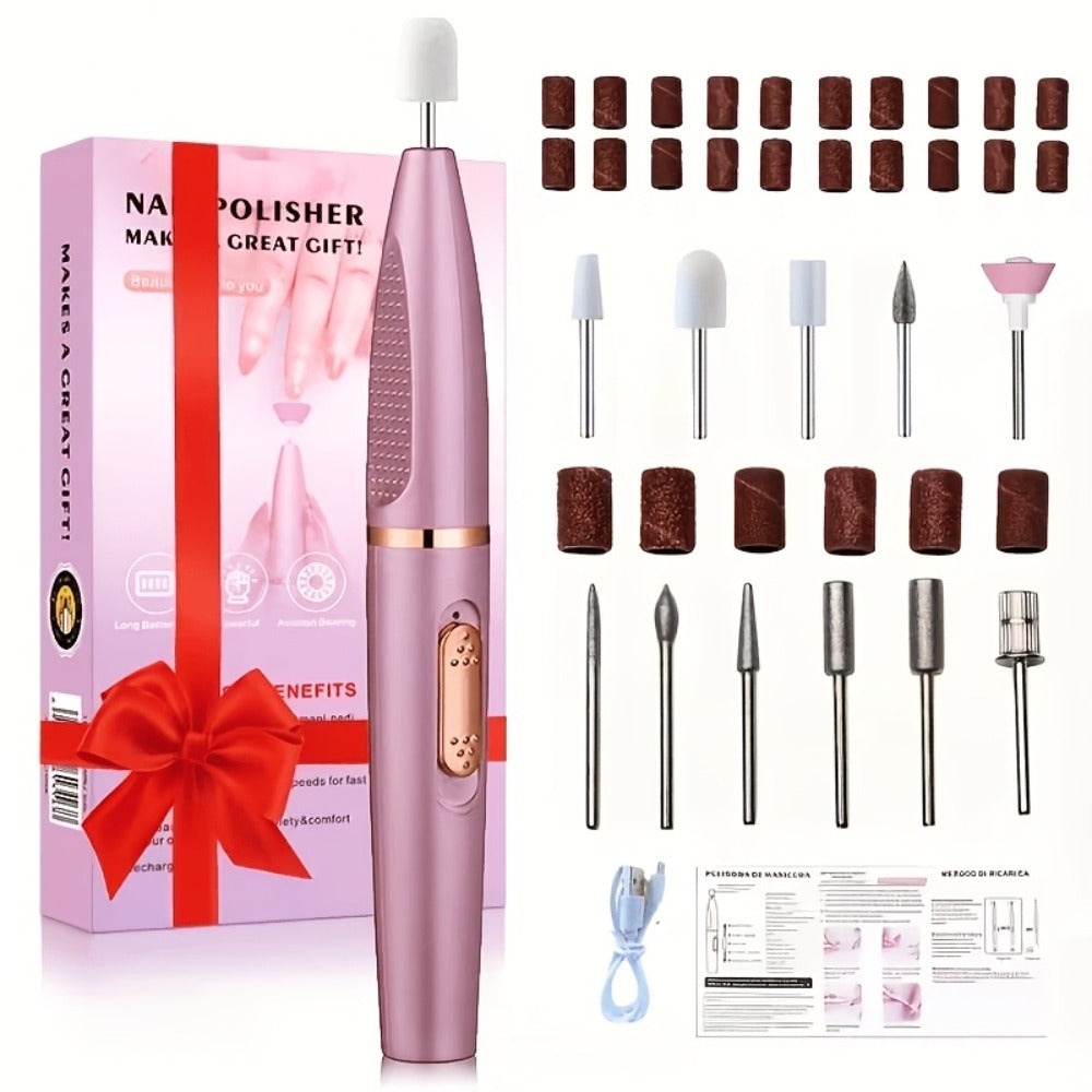 Nail Drill Kit 20000 RPM Variable Speed 11 Interchangeable Bits Electric Nail Grinder Portable Lightweight for Acrylic Gel Nails Pedicure Polishing Removal Salon Home Use Red Rose Gold