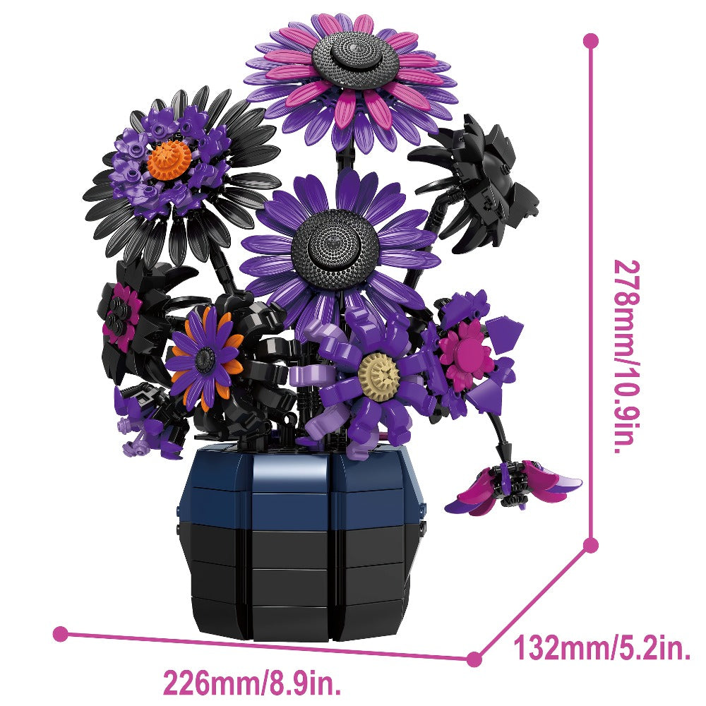 Purple Sunflower Building Block Bouquet, Botanical Display Model