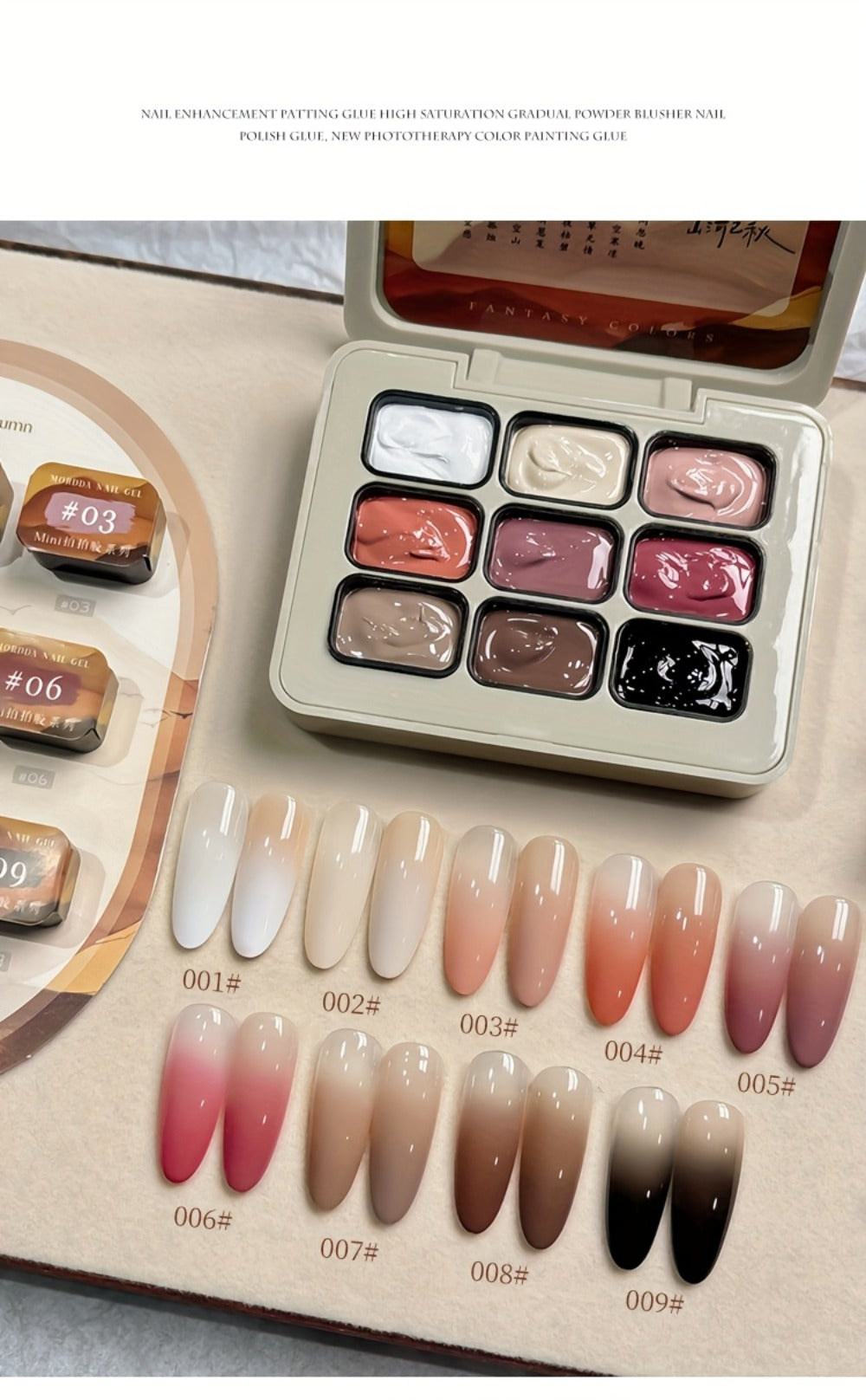 Ombre Gradient Gel Nail Polish Set 9 Colors 9-Grid Mini Collection - Patting Glue Nail Art Long Lasting UV LED Soak Off Multicolor Palette for Salon & Home DIY Manicure Christmas Holiday Gift Women
