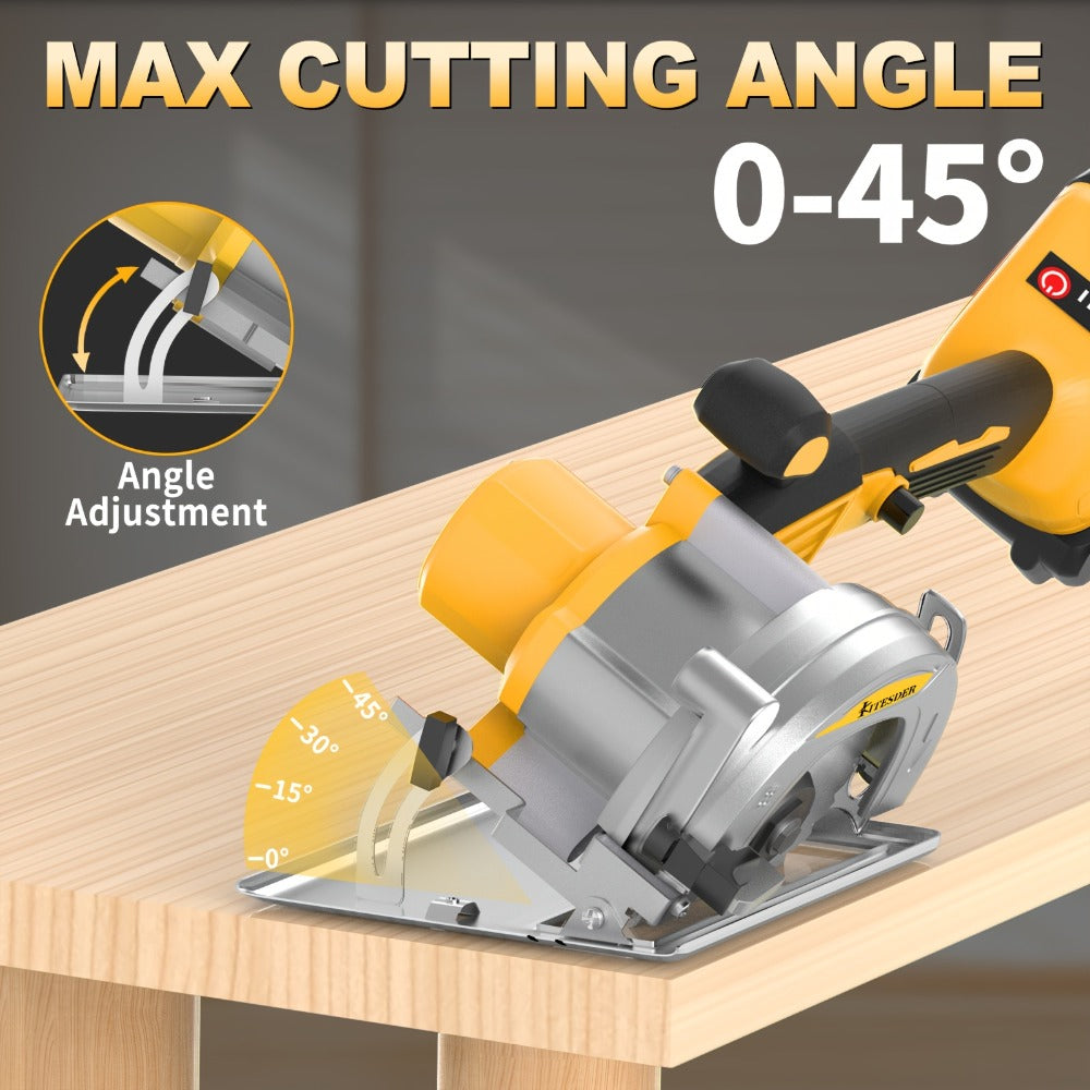 Brushless Circular Saw 5-Inch Kit 6900RPM with Battery & Charger – 45° Bevel Cut, Up to 6 Saw Blades, 2.0AH / 4.0AH Battery Options, Cordless Woodworking Saw for Wood Cutting, Garden & DIY Projects