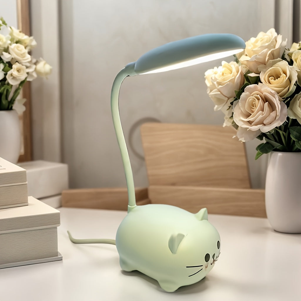 Cute Animal LED Night Light – Mini Cartoon Table Lamp, Foldable USB Rechargeable, Portable Desk Reading Light for Bedroom Kids Room, Blue Bunny Cat Styles, Kawaii Room Decor Lamp