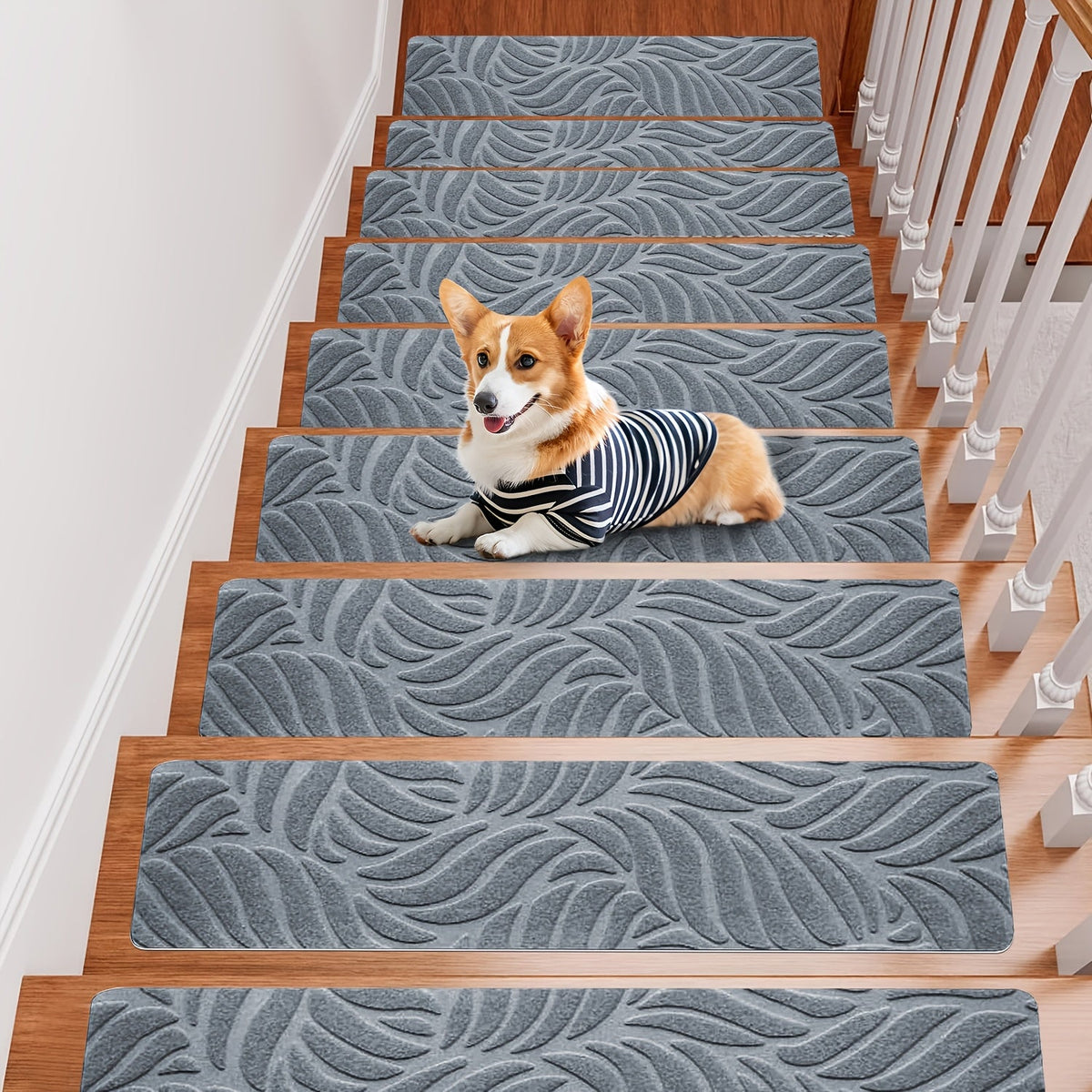 Non-Slip Stair Treads 15pcs 8"x30" Self-Adhesive Carpet Pads for Wooden Steps – Washable Polyester Indoor Stair Mats for Safety, Anti-Slip Step Covers in Multiple Colors