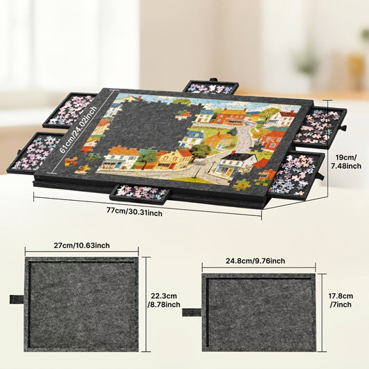Roll-Up Puzzle Mat for 1000-Piece Jigsaw Puzzles, Felt Surface with 6 Sorting Drawers