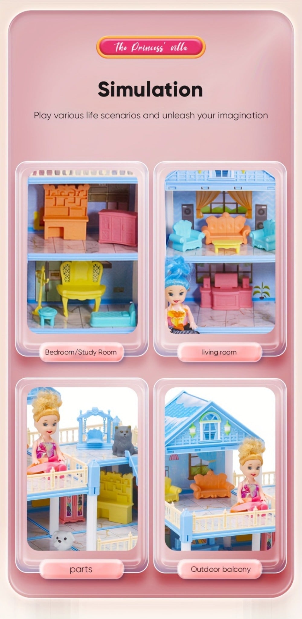 Princess Dollhouse Castle Playset with 14 to 27 Room Options