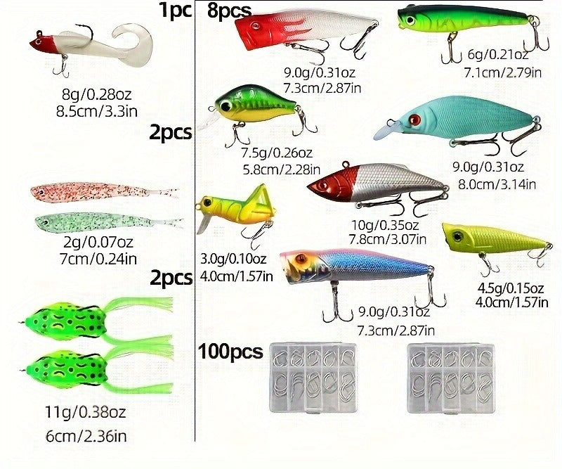 Fishing Lures Kit 361pcs with Tackle Box - Minnow, Spoon, Frog, Soft Worm, Jig Head & Spinner Baits Set for Saltwater & Freshwater Bass, Trout & Pike Fishing