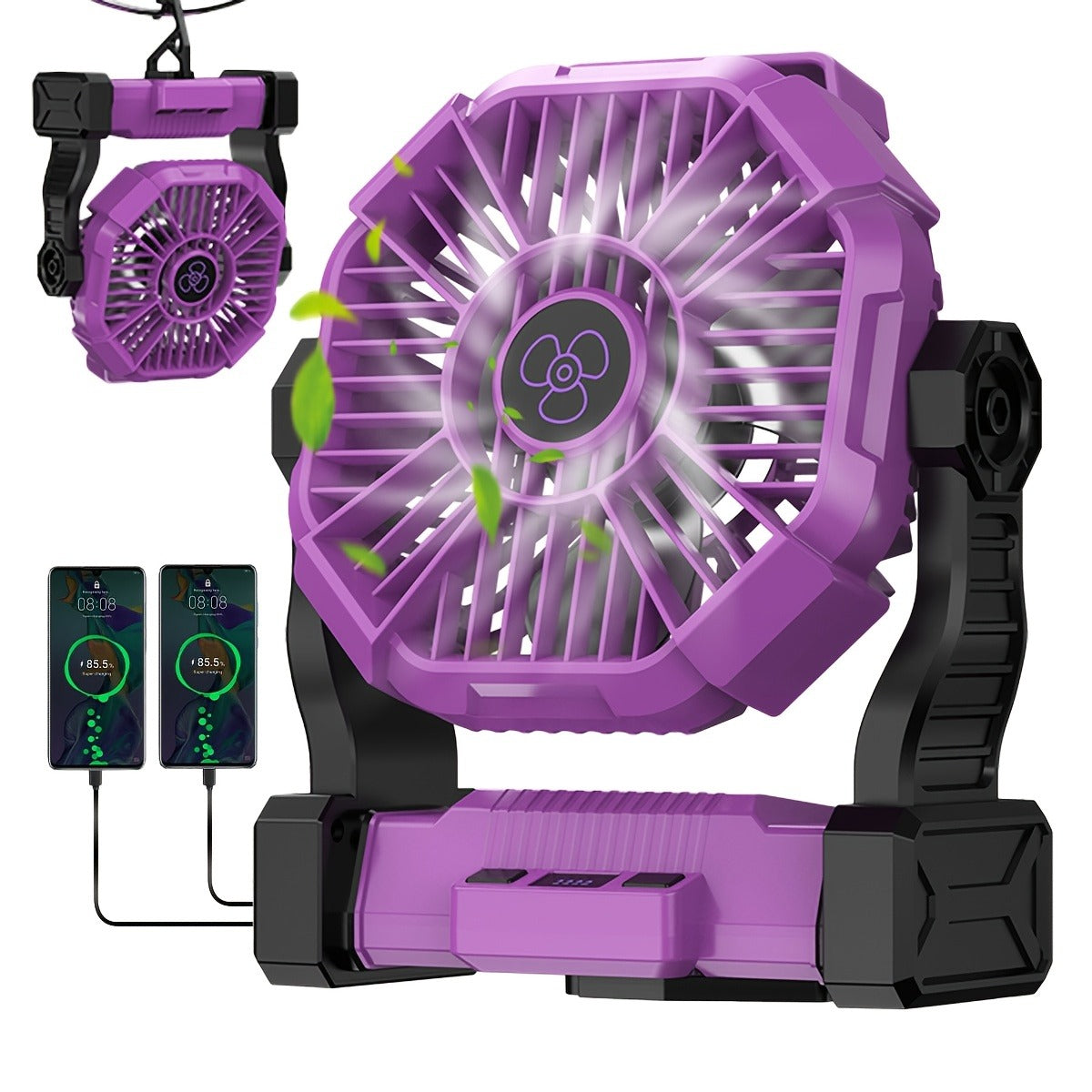 Portable Camping Fan 3-in-1 with LED Lantern & USB Charging – Battery Powered Tent Fan with Timer, 360° Rotation, for Outdoor Camping, Barbecue, Travel & Emergency Use (6 Colors)