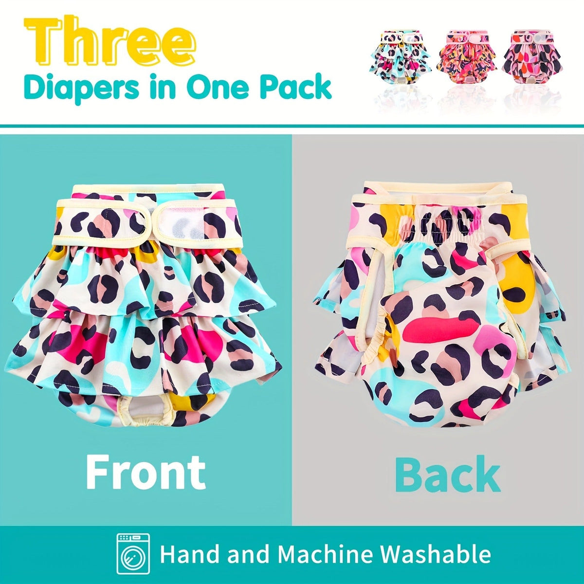 Washable Female Dog Diapers 3 Pack - Reusable Highly Absorbent Dog Period Panties for Heat Incontinence Puppy Training, XS S M L, Multiple Prints