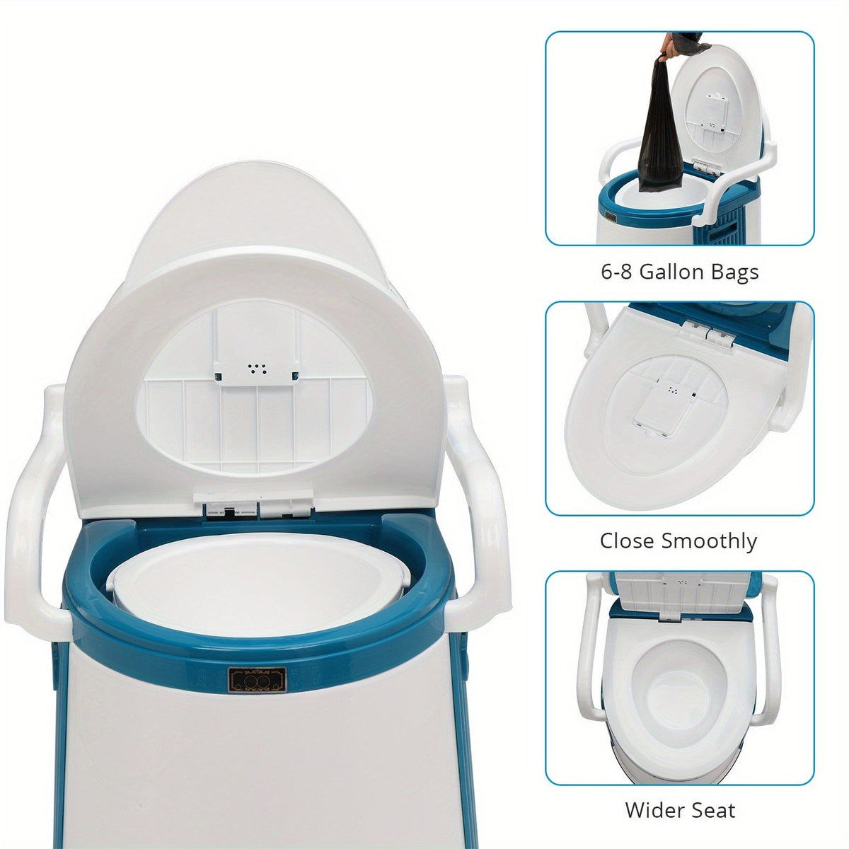 Portable Camping Toilet with Backrest – 350lb Capacity, 6-8 Gal Detachable Bucket, Anti-Slip Base, Built-in TP Holder & Phone Shelf – Lightweight Commode for RV, Boat, Travel & Medical Use