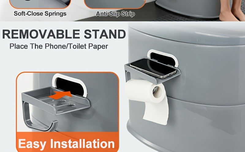 Portable Camping Toilet Extra Large for Adults – Indoor Outdoor Commode with Detachable Inner Bucket & Removable Paper Holder, Lightweight & Compact for Camping, Boat, Van & Emergency Use, Black & Gray