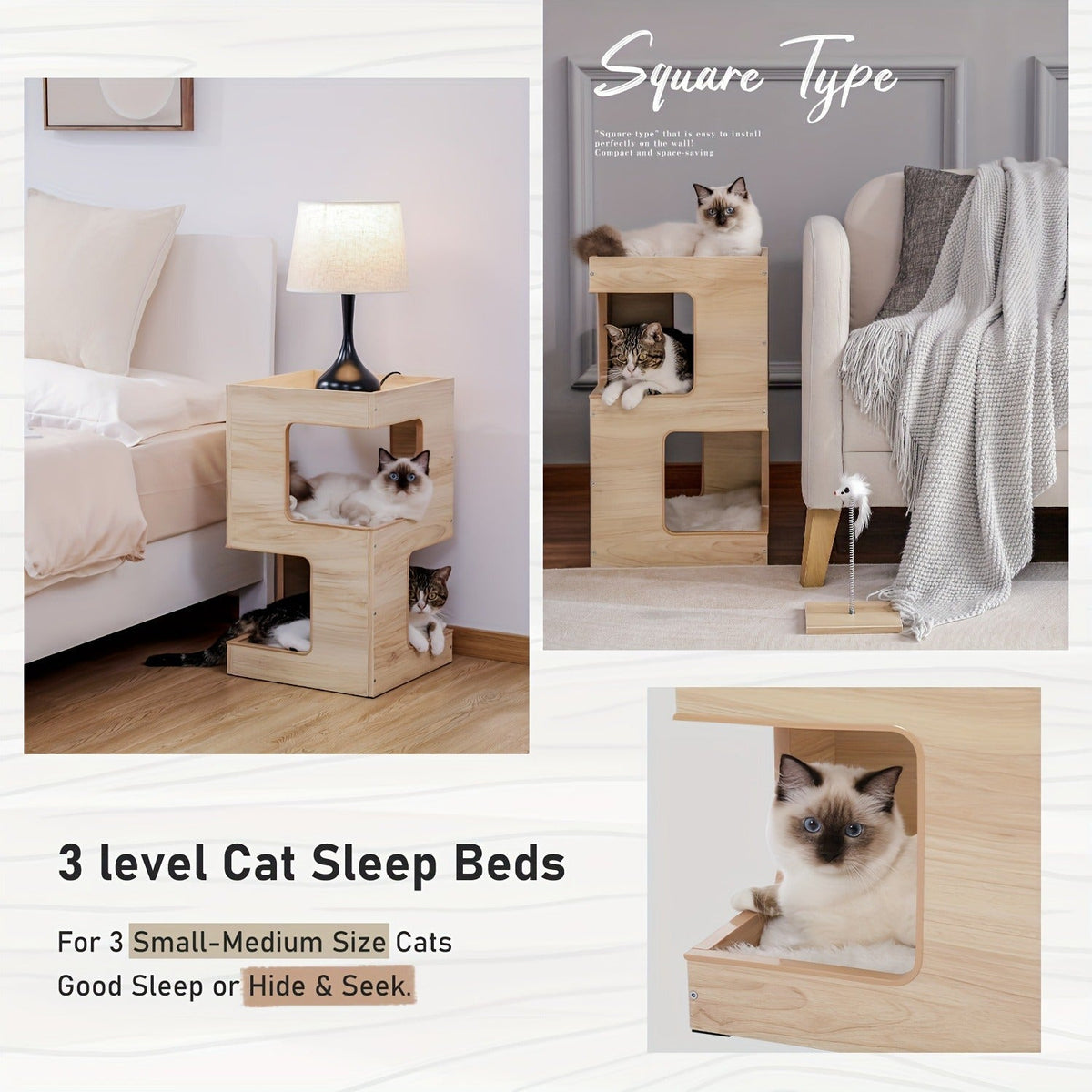 Cat Tree Small Modern 23.6" Wood Cat Tower Furniture with Scratching Pad Removable Soft Mats & Free Cat Toy for Indoor Kittens, Climbing Scratching Playing Cat Furniture for Small Spaces, Brown