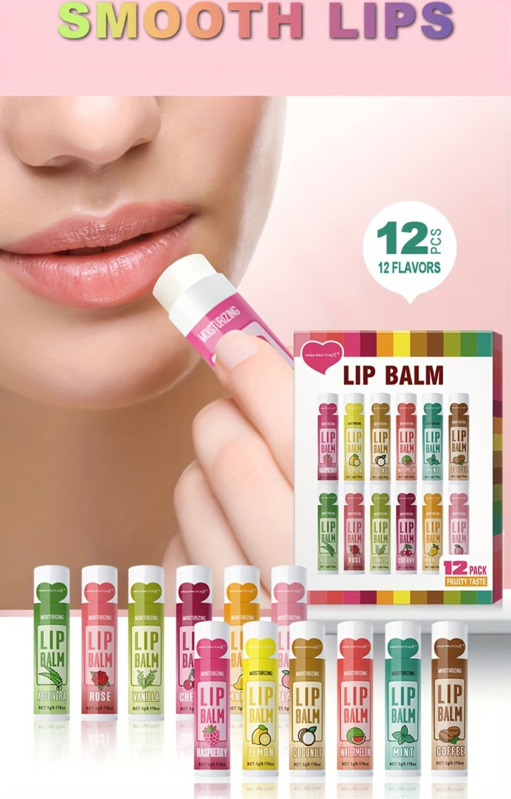 Lip Butter Set 12 Pieces Fruity Scent - Hypoallergenic Glycerin Formula, Glossy Hydrating Lip Balm for All Skin Types, Unisex Daily Lip Care, Valentine Gift for Women