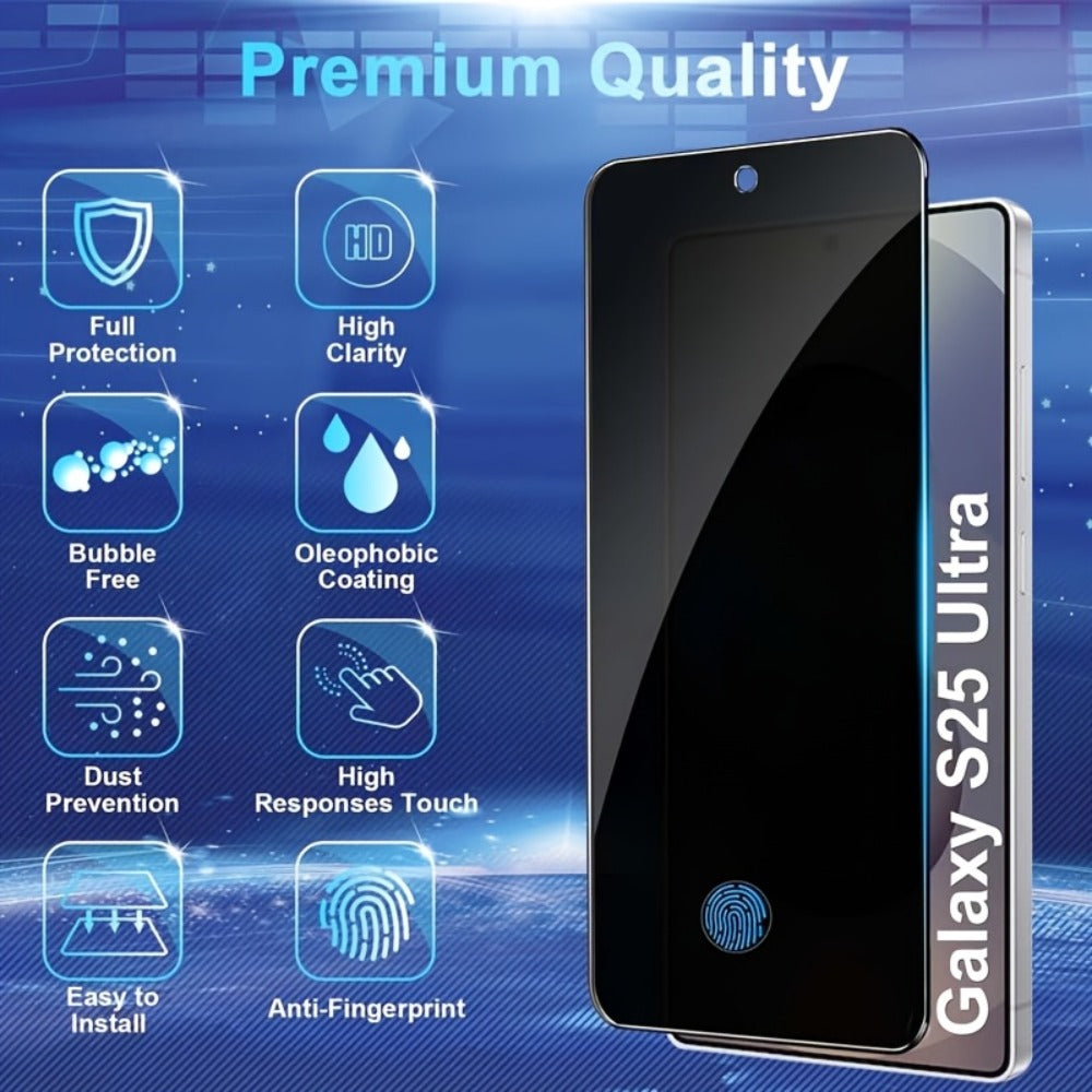 Samsung Galaxy Screen Protector Privacy + Camera Lens 2+2 Pack – 9H Anti-Spy Tempered Glass, Fingerprint Unlock Support, HD Clear, Anti-Scratch, Easy Install, Galaxy S23 Ultra & A34