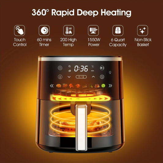 Air Fryer 6QT with 8 Presets, Viewing Window & Adjustable Temperature and Timer