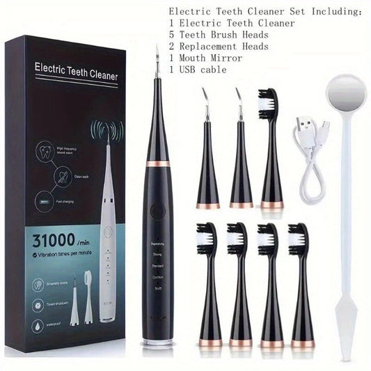 Electric Teeth Cleaner Kit, USB Rechargeable Dental Scaler with 5 Cleaning Modes for Plaque & Tartar